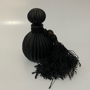 Vintage Balos Perfume Bottle Black Handmade Ribbed Satin Glass with Tassel